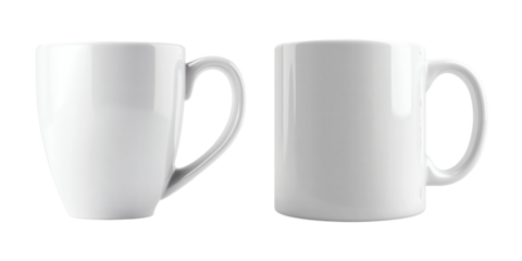 White Ceramic Mugs Side by Side Mockup on Transparent Background