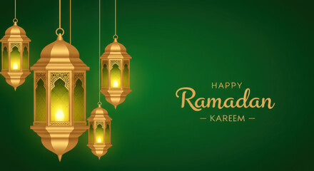 Islamic Lantern Vector With Stars And Crescents On A Green Background Ramadan Mubarak 56
