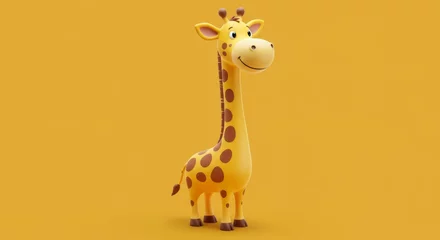 Cute Cartoon Giraffe on Yellow Background 