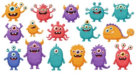 Fototapeta premium Collection of Funny Cartoon Monsters with Expressions 