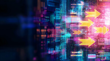 Obraz premium Abstract Futuristic Digital Technology Design with Glowing Arrows