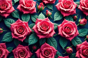 Naklejka premium Intricate, repeating rose pattern in vibrant hues , wallpaper, print, garden