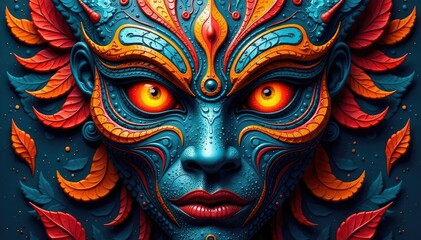 Naklejka premium Intricate tribal mask-like face pattern, bold dark strokes, graphic, strokes