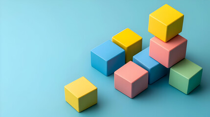 Obraz premium Colorful Stacked Cubes On Light Blue Background