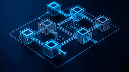 Abstract Digital Network Of Glowing Blue Cubes