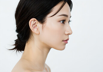 Fototapeta premium Close-up of Japanese woman profile, AI generated