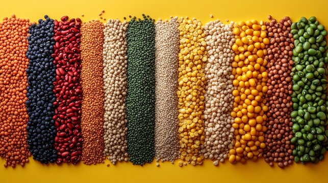 Diverse Arrangement of Colorful Beans and Grains