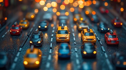 City Traffic: A dynamic scene of cars moving through a cityscape, the blurred lights and vehicles convey a sense of movement, showcasing the energy of urban life