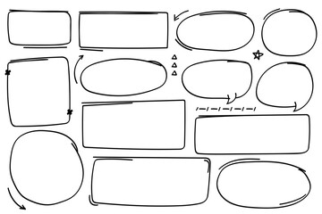 Obraz premium Hand drawn doodle style collection of bubble chat,arrows, circles and shape collection.