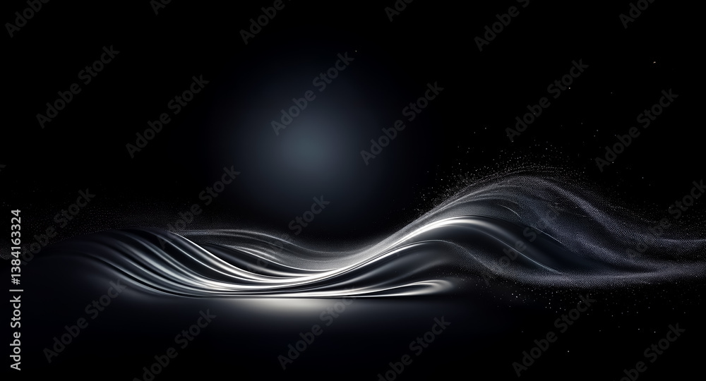Wall mural dark abstract backdrop with luminous waves flowing across the bottom and a soft, distant glow.