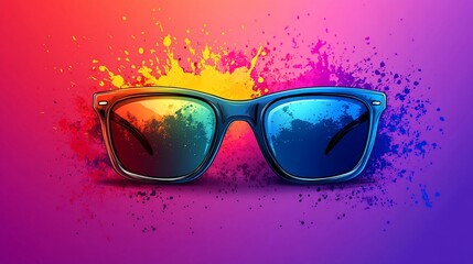 Sunglasses reflecting vibrant colors against a splash-style textured background