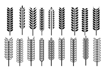 Wheat icons outline and glyph collection. Vector illustration.