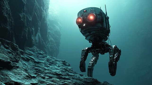 Futuristic robot underwater exploration.
