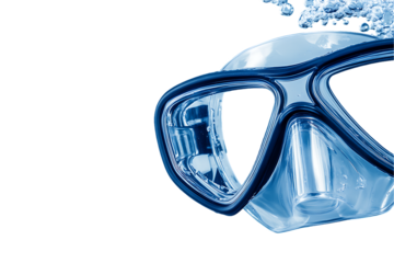 Submerged Diving Mask: Air Bubbles and Crystal Clear Water