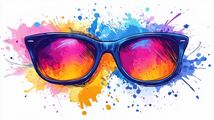 Vibrant Eyewear Splash: Sunglasses with Colorful Watercolor Reflections