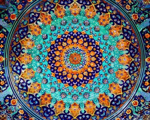 Intricate Mosaic Dome Ceiling, Eye-Level, Colorful, Patterned, Geometric tile pattern