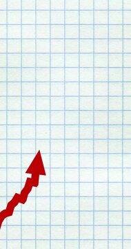 Chart arrow fat still goes up doodle grid vertical intro. Red and white graph raising fast opening animated. Business cartoon animation opener. Economy metaphor 9:16 4k video.
