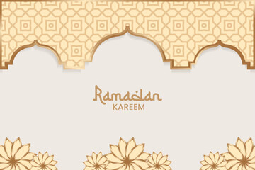 Ramadan Kareem banner with gold accents and decorative flowers.Vector illustration.