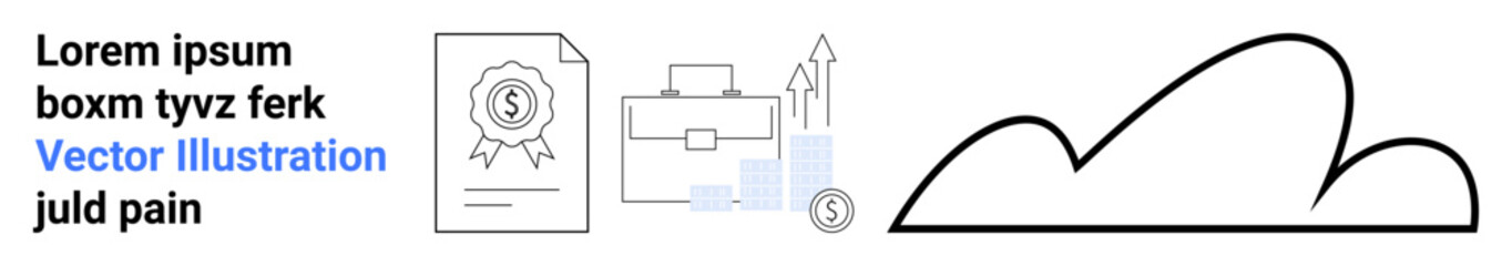 Monetary certificate, briefcase, upward arrows, cloud element portraying financial success, career growth, cloud technology, business planning, investment, strategy simple landing page