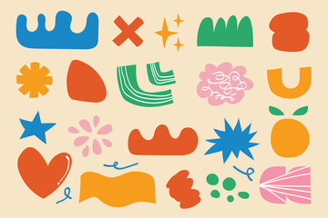 Naklejka premium Set of various abstract shapes, doodles and plants. Hand drawn doodles. Modern contemporary fashion illustration.