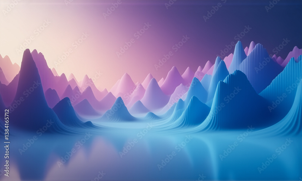 Poster soft purple and blue abstract mountains reflected in still water under a gentle light create a calmi