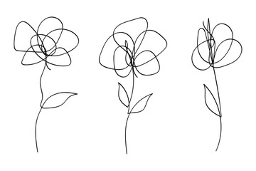 Single line art vector flower illustration collection.One continuous line art.