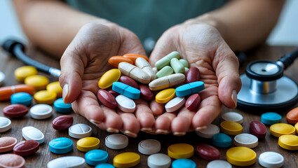 Hands offering a collection of multicolored coins representing financial diversity