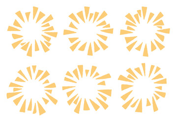 Yellow fireworks doodle collection.Vector illustration.