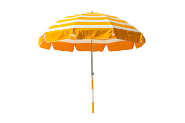 Striped Yellow and White Beach Umbrella Isolated on White Background