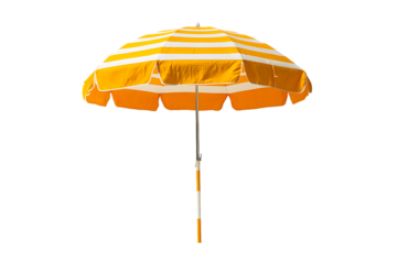 Striped Yellow and White Beach Umbrella Isolated on White Background