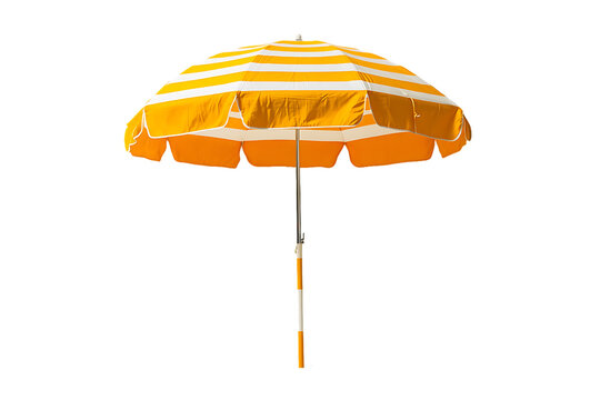 Striped Yellow and White Beach Umbrella Isolated on White Background