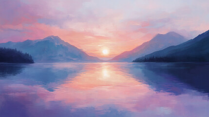 Naklejka premium Serene mountain lake sunset