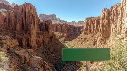 Magnificent Canyon Landscape: A Blank Sign Beckons Adventure