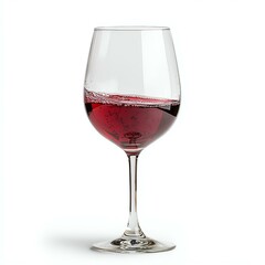Isolated on white background. Elegant red wine glass with bubbles inside.