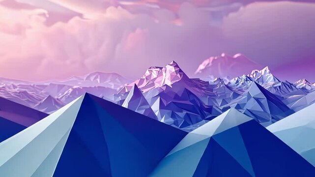 Serene Low Poly Mountain Landscape Geometric Abstract of Natures Beauty in Blue and Purple Scenery