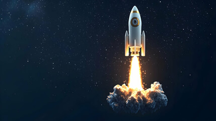 Pixel Rocket Launching Into Night Sky