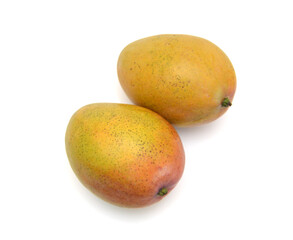 Ripe mango slices on white