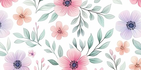 Obraz premium Seamless pastel floral pattern on a white background.