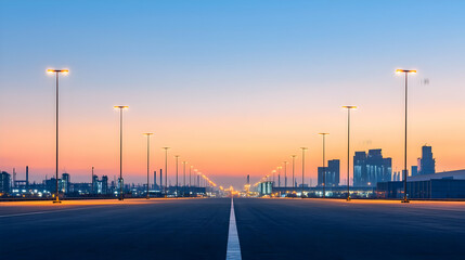 Industrial Roadway At Dawn Panorama