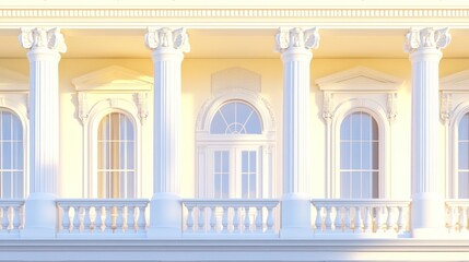 Obraz premium Classic Facade with Columns and Balconies at Sunrise