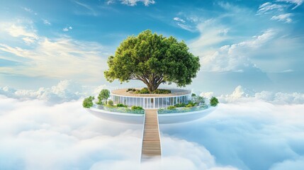 A whimsical floating school in the clouds, representing limitless learning opportunities