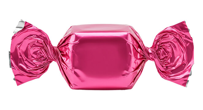 candy wrapped in pink foil isolated on white background 
