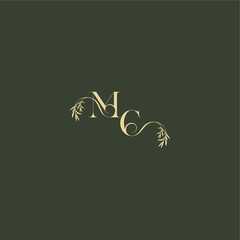 logo design concept luxury wedding monogram MC organic leaf initial letter