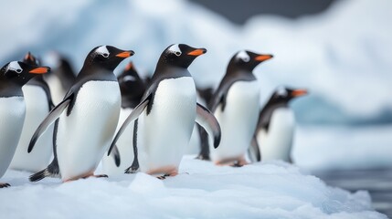 Obraz premium Gentoo Penguins on Ice Floes.