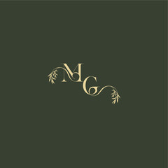 logo design concept luxury wedding monogram MG organic leaf initial letter