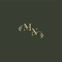 logo design concept luxury wedding monogram MN organic leaf initial letter