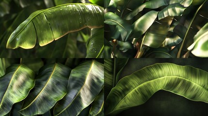 Lush green tropical foliage collage.