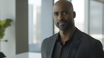 Focused business professional at a clean desk, embodying determination and modern professionalism