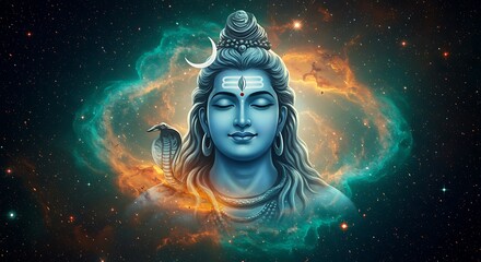 Lord Shiva meditation amidst the cosmos, cosmic serenity and divine presence