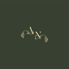 logo design concept luxury wedding monogram AN organic leaf initial letter
